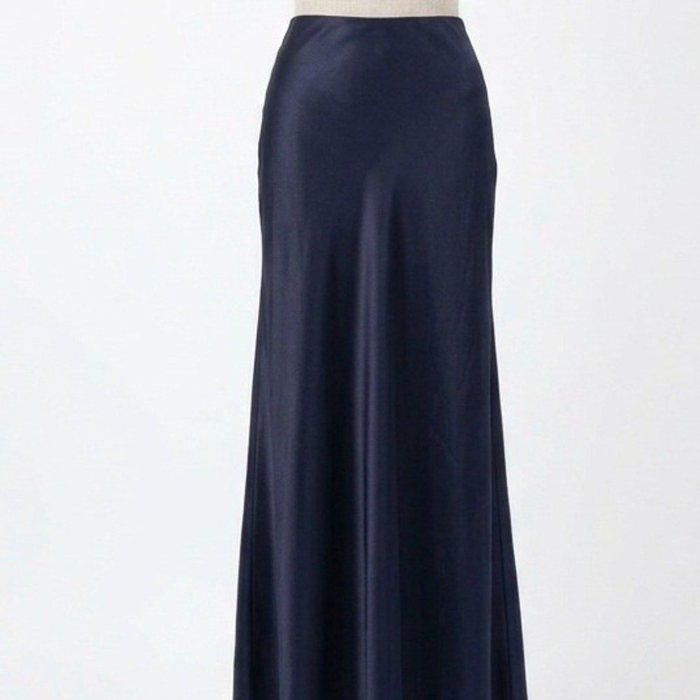 Club Monaco Deep Navy Blue Satin Long Slip Skirt XS 0 | Minimalist Quiet Luxury